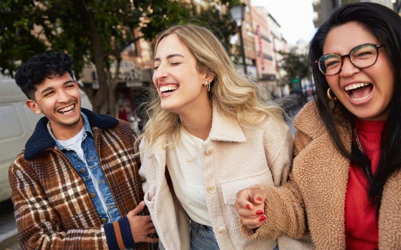a group of people laughing